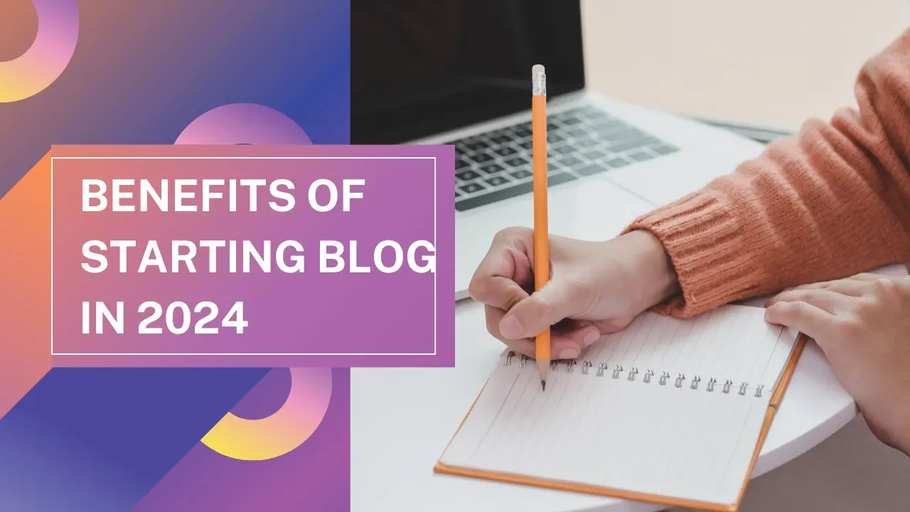 Person writing notes next to a laptop, highlighting the benefits of starting a blog in 2024